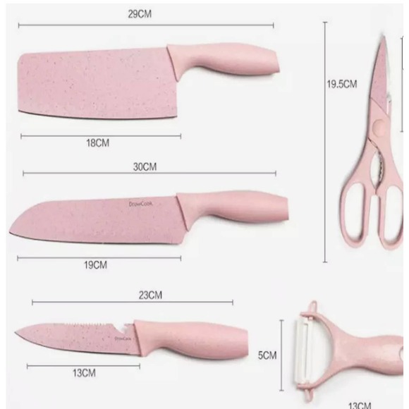 💝 PINK CERAMIC KITCHEN KNIFE SET (6 PIECE) CUTE STAINLESS STEEL - Picture 7 of 11